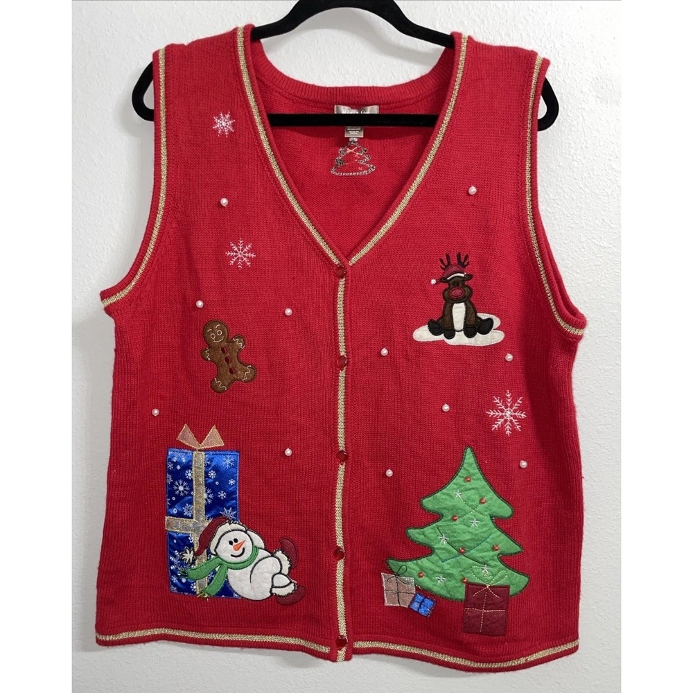 Vintage Super Fun‎ Christmas Sweater Vest by White Stag - Plus Size 16/18
